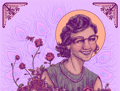 Flannery O'connor art digital draw drawing flannery illustraion interview peacock writer