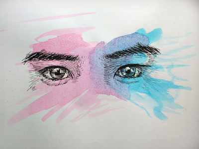 Experiments with China Ink and Watercolor china colorful draw drawing eye face illustration ink paper pen sketchbook watercolor