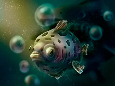 Bubbles, the clumsy fish digital art digital painting drawing fish illustration painting sea