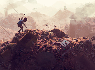 Brasil 2047 - Part I . blender bot brasil concept art digital art junk junkyard kid mech poverty slum trash war