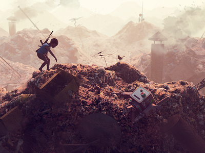 Brasil 2047 - Part I . blender bot brasil concept art digital art junk junkyard kid mech poverty slum trash war