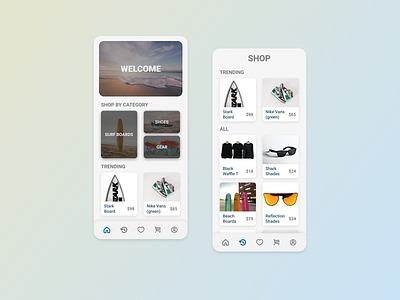 Beach Shop Mobile Application beach design illustration shop surf ui ux