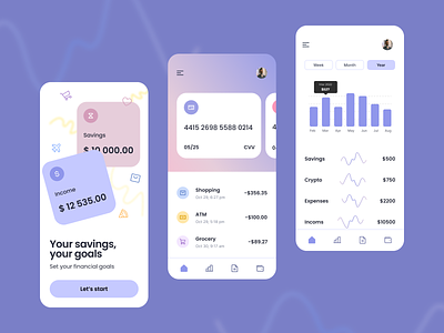 Banking Mobile App app application banking bar chart cards colors data visualisation design finance graph mobie money typography ui ux