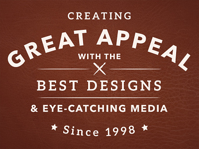 ‘Great Appeal with the Best Designs’ 1998 banner design layout leather red