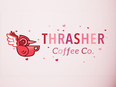 Thrasher Coffee Valentine’s Day Logo craft coffee cupid logo pink valentines day