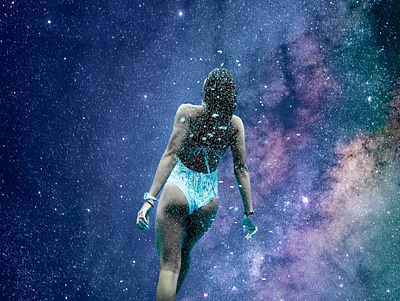 Space Swim girl space stars swimming water