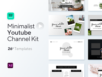 Minimalist YouTube Brand Kit adobe xd adobe xd design adobe xd templates brand brand design brand identity branding branding and identity branding identity branding kit clean cover photos outros thumbnails title screens xd branding kit youtube banner youtube branding youtube channel
