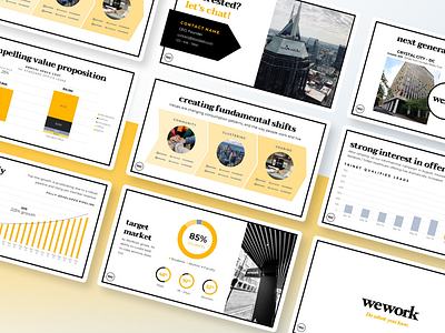 WeWork Pitch Deck Template chart data deck graphpitching investor investor deck keynote pitch deck powerpoint presentation presentation template slide slides startup template typography unicorn venture capital wework yellow
