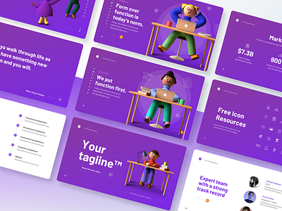 Canva Pitch Deck Template 3d clean creative deck diagram graphic design icons investor presentation minimalist mockup pitch deck powerpoint presentation presentation design purple slide slide deck slides template timeline