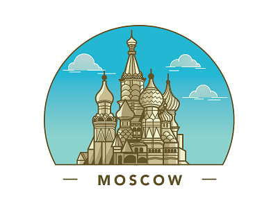 Moscow basil cathedral church city flat illustration line moscow russia st travel vector