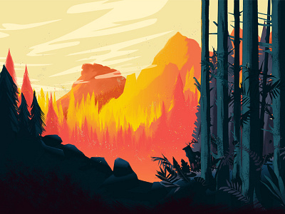 Wildfire fire forest illustrated illustration illustration art illustration design inspired landscape mountains ollymoss plants vector vegetation wildfire