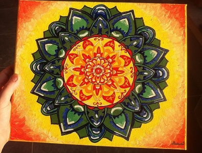 Mandala Šťastia a radosti acryl mandala painting