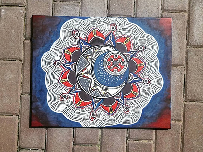 Mandala Mesiac a slnko acryl mandala painting