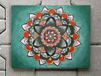 Mandala Srdca acryl mandala painting