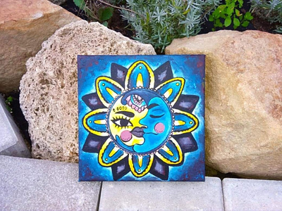 Mandala Slnka a mesiaca acryl mandala painting