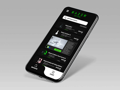 Razer Store - Mobile app branding browser design esports gaming headset mockup online razer shopping store twitch ui ux