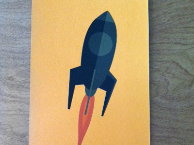 Rocket Ship card orange print rocket shadow