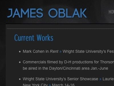 James Oblak Personal Website black blue dark web design