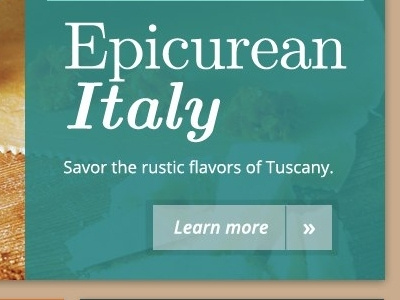 Epicurean Italy button culinary food serif teal travel warm