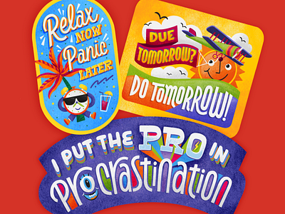 Pro Procrastination sticker set cartoon illustration lettering procrastination sticker design