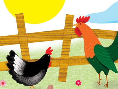 Children's Nursery Rhyme book egg farm fence hen rooster sun