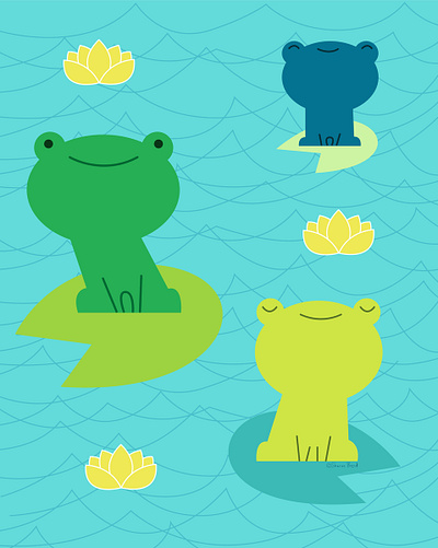 Frogs in a Pond frogs lily pad lotus flower pond water waves