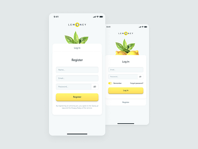 Registration and Login Design of an mobile app. 001 app app design dailyui figma interface design lemon ui ui design ux ux design yellow