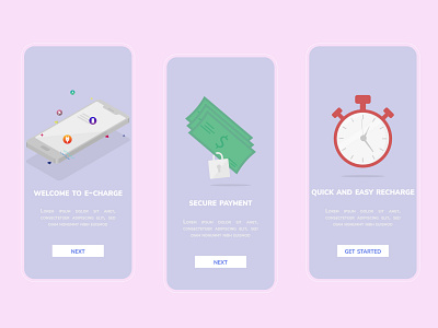 E-CHARGE app onboarding screens