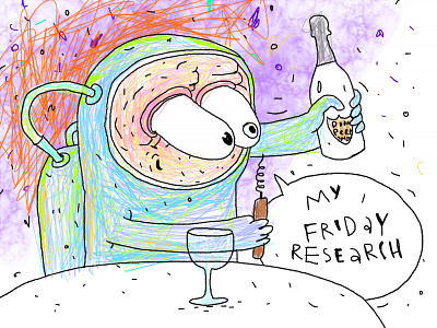Friday wine research art astronaut bottle cartoon character character design comics cosmonaut cute dom perignon doodle drawing friday funny graphic humor pencil sketch watercolor
