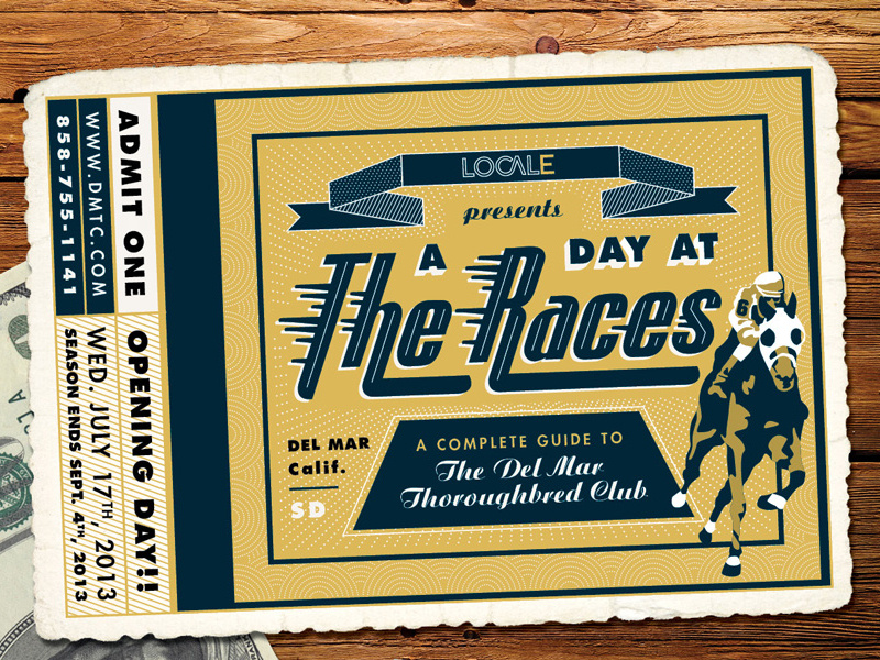 Del Mar Thoroughbred Club Ticket ticket vector retro vintage horses horse jockey banner