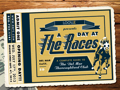 Del Mar Thoroughbred Club Ticket banner horse horses jockey retro ticket vector vintage