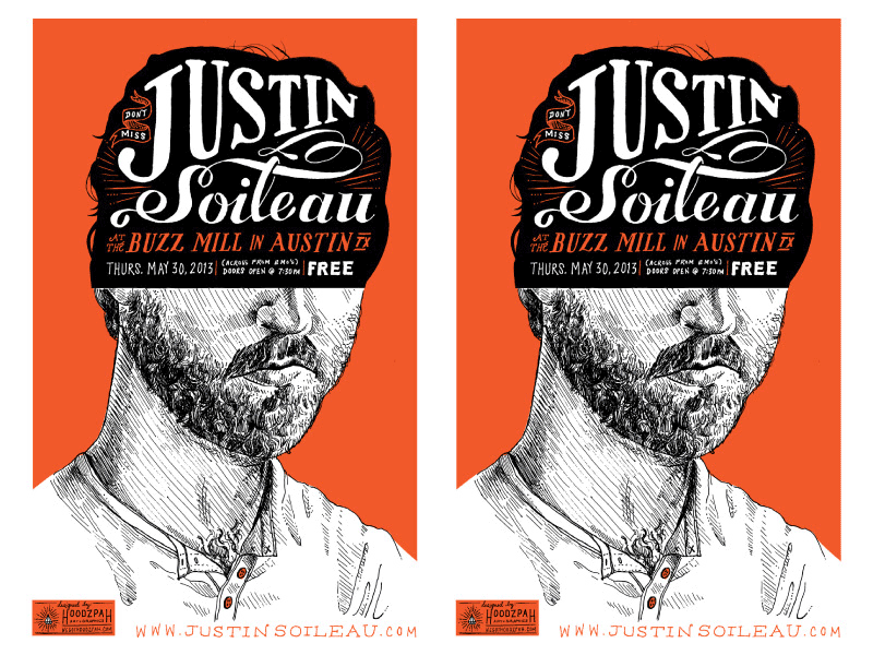 Justin Soileau Show Poster A austin band cross hatching crosshatching hand drawn handdrawn hoodzpah illustration ink pen poster show poster sketch tour tour poster type typography