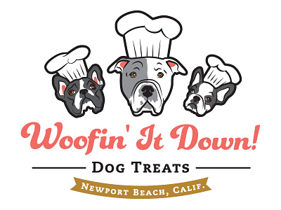 Woofin It Down Dog Treats Logo american pitbull chef cooking cute dogs french bulldog logo retro