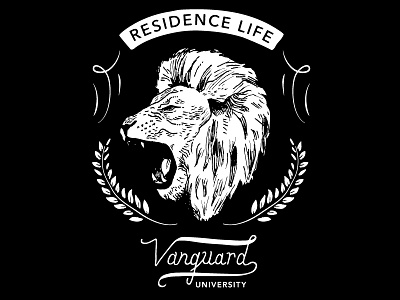 Vanguard University T Shirt Design college crest hand drawn illustration laurel leaf lion roar script