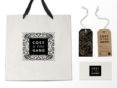 Cosy And The Gang Branding boutique branding business card clothing tag hang tags hoodzpah logo shopping bag