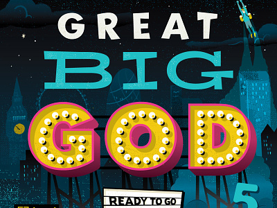 Great Big God album cd city illustration jetpack lights london marquee midcentury modern night
