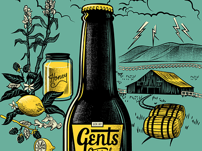 Gents Poster V1 B3 barn bottle ginger honey ingredients kentucky lemon lightning poster retro sugar vintage