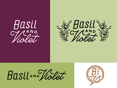 Basil & Violet Logo Mock A basil branding floral flower leaf leaves logo monogram script seal vintage violet