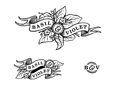 Basil & Violet Mockup B basil floral flower ink leaf leaves logo monogram script seal vintage violet