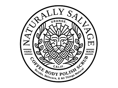 Naturally Salvage Label Seal bold deco illustration label laurel leaf leaves lion monoline natural seal