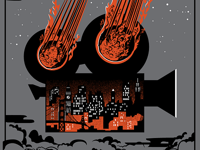 Fablehouse Parallax Tshirt armageddon asteroid camera city clouds comet doom film meteor night skyline