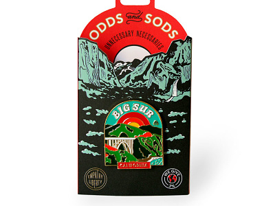 Odds and Sods New Packaging big sur diecut enamel pin hand drawn lapel pin odds and sods packaging yosemite