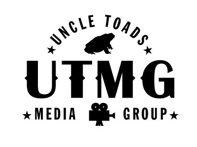Uncle Toad's Media Group Logo: Option 1B branding camera design frog handmade font logo media toad video camera vintage