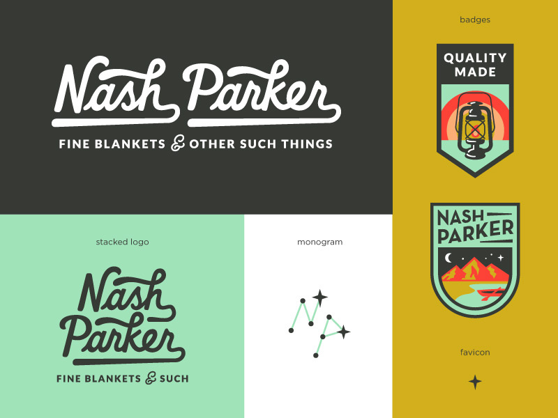 Nash Parker Blankets Final Logo System lettering logo constellation stars lantern mountains badge script retro vintage