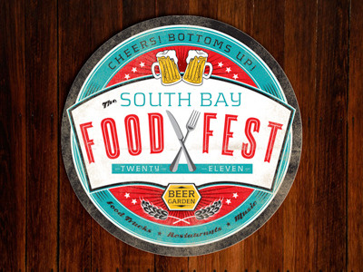 South Bay Food Fest Beer Coaster aged alcohol beer booze coaster design graphic design grunge marketing retro vector
