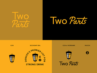 Two Parts Option B branding cocktail favicon glass icon identity logo retro script seal shot