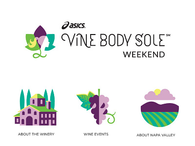 Asics Event Logo and Branding asics branding exercise grapes iconography leaf logo running valley wine women yoga