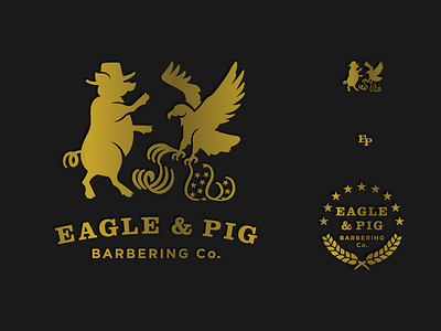 Eagle And Pig Logo A american barber branding eagle flag laurel leaf logo pig stars vintage