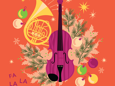 Holiday Caroling Illustration caroling christmas garland holiday hoodzpah horn illustration ornament pine snow star violin