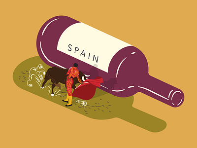 Wine Illustration - Spain bottle bull dirt dust illustration isometric matador spain spanish wine